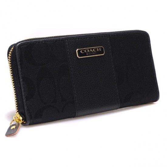 Coach Logo In Signature Large Black Wallets CHY | Women - Click Image to Close